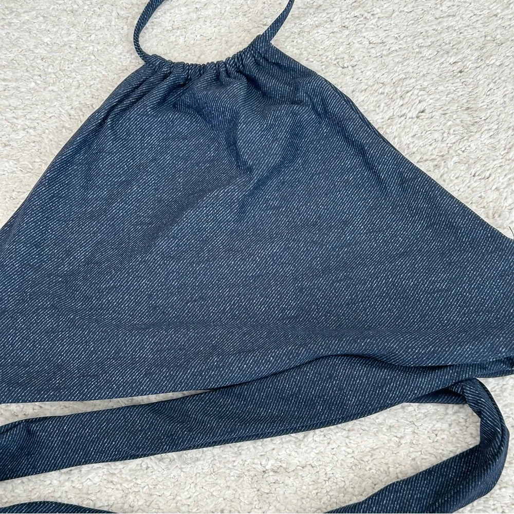 L*SPACE Denim Look Halter Bikini Top